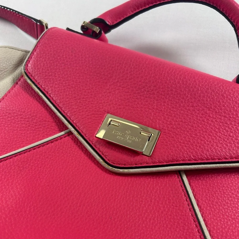Kate Spade Wesley Place Small Laurel Satchel Colorblock Pink Cream Leather Bag